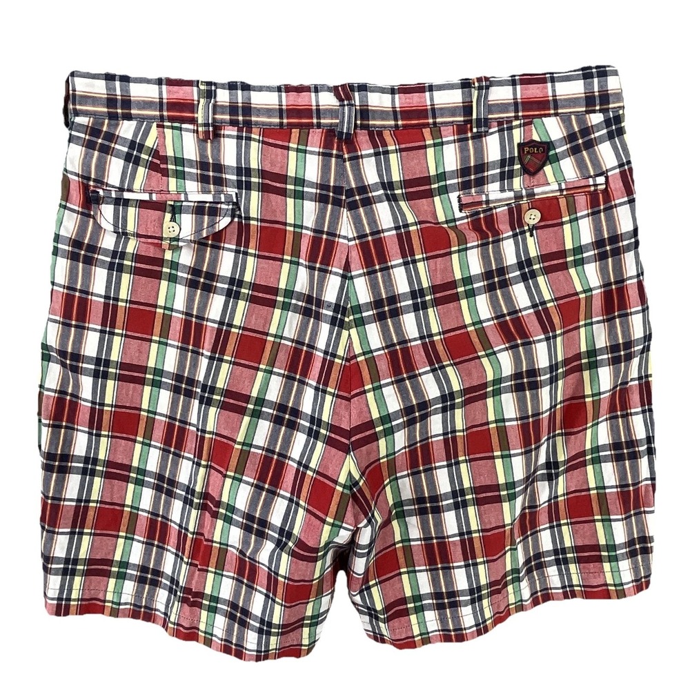 Polo Golf Shorts Men 34 Red Plaid Cotton Poplin Pleated Pockets Crest Logo USA